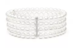 Elegantes Perlenarmband 4-reihig weiß rund 6-7 mm und Zirkonia, 19cm, Gaura Pearls, Estland